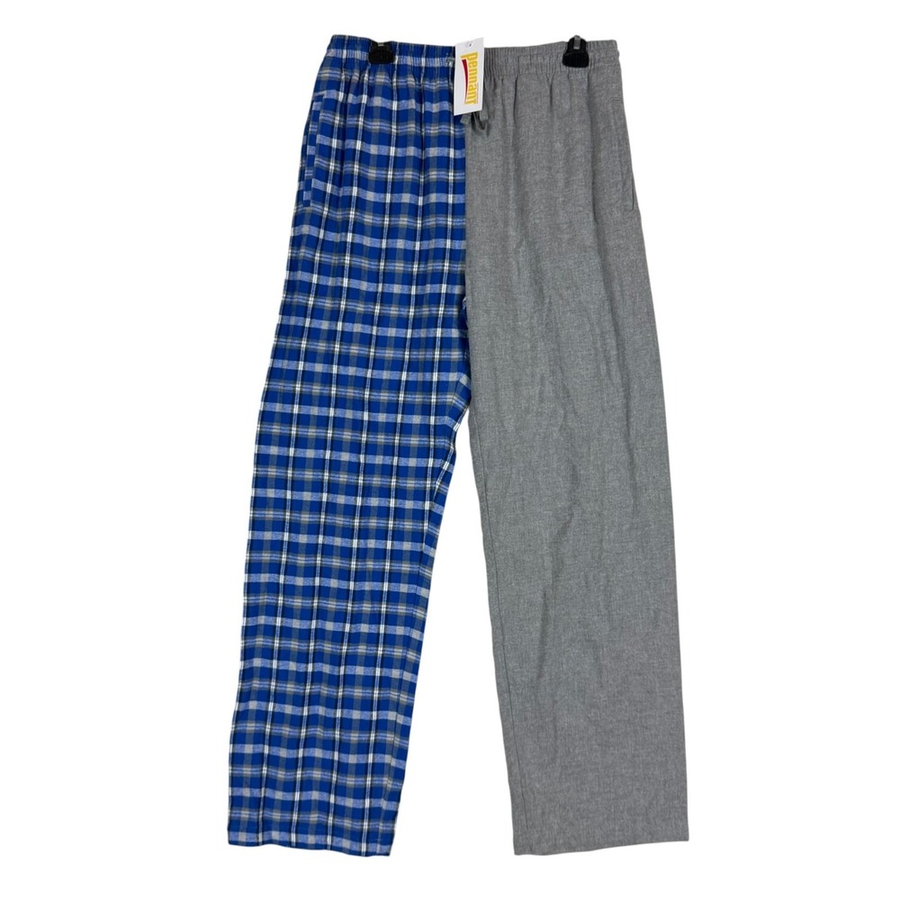 Pennant Pajama Pants Mens Large Blue Plaid Gray Flannel Drawstring Sleepwear